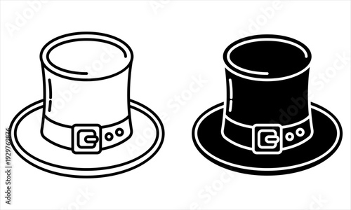 Contrasting Black and Outline Top Hat Icons with Buckle Detail