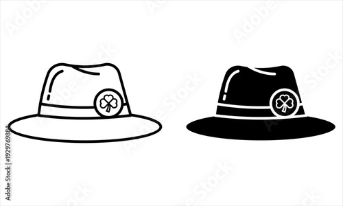 Elegant Fedora Hat Icon with Shamrock Emblem for St