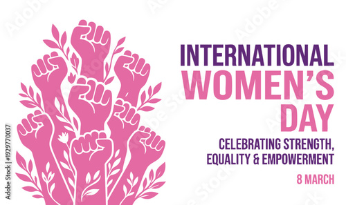 International Women's Day. Women in leadership, woman empowerment, gender equality, girl power concepts. Crowd of women of diverse age, races and occupation. Vector horizontal