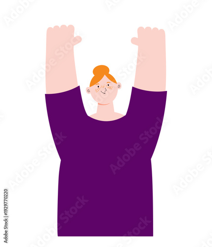 Beautiful happy modern woman character illustration isolated on transparent. Feminism, empowerment, girl power, gender equality concept. 8 March, Womens Day design element, clip art. Flat vector