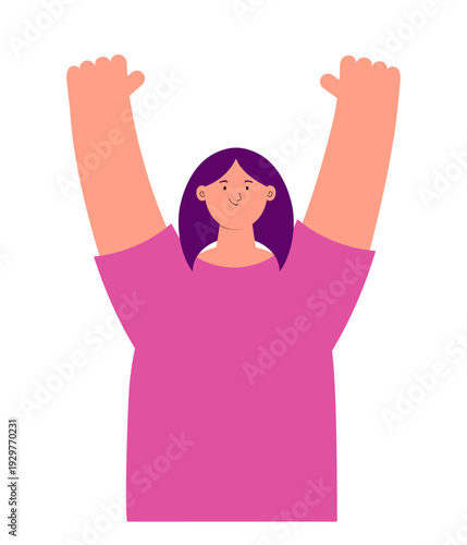 Beautiful happy modern woman character illustration isolated on transparent. Feminism, empowerment, girl power, gender equality concept. 8 March, Womens Day design element, clip art. Flat vector