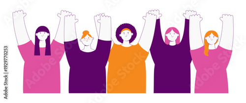 Diverse beautiful happy women friends together illustration isolated. Female characters. Feminism, empowerment, girl power, gender equality. 8 March, Womens Day design element, clip art. Line vector