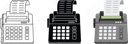 Collection of vintage calculator icons representing accounting and finance in flat design style for business concepts