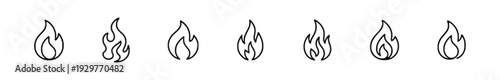 Stylized flame icons representing fire, heat, energy, and passion
