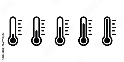 Thermometer icons set showing temperature measurement and weather conditions