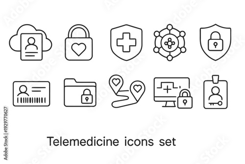 Telemedicine and digital healthcare security icons set for medical apps