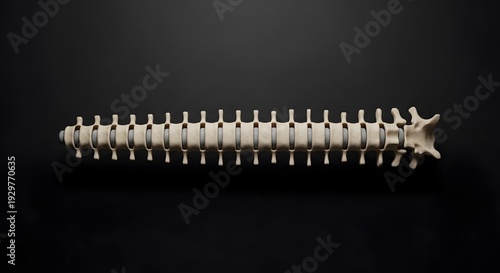 The skeleton of fish skeleton on black background stock photo.