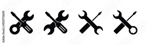 Tool icon set featuring crossed wrench and screwdriver for repair