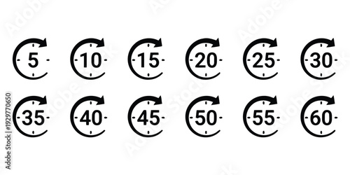 Timer icons with numbers 5 to 60 representing time intervals and duration
