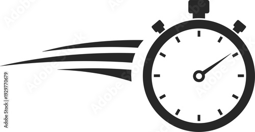 A stopwatch with motion lines indicating speed and urgency