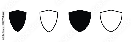 Two pairs of shield icons, one solid black, one outline, for protection emblem