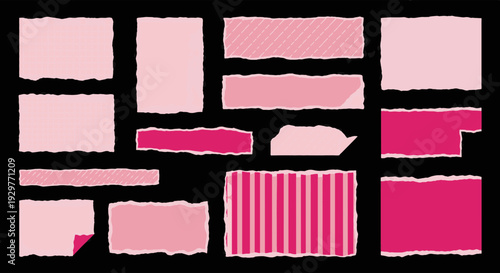 Collection of Diverse Torn Paper Elements in Pink and Magenta Shades for Creative Design Projects