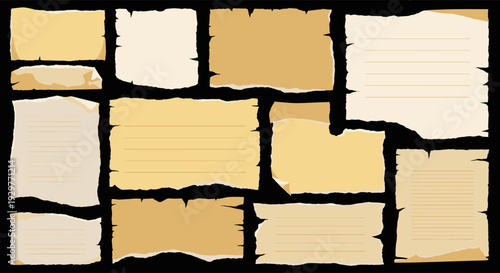 Collection of Diverse Vintage Paper Scraps Featuring Rough and Ragged Torn Edges for Creative Uses