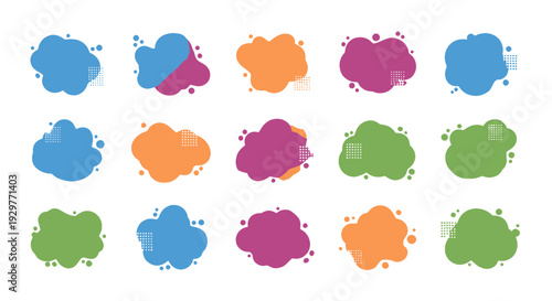 Colorful Abstract Liquid Amoeba Shapes with Geometric Dot Patterns for Modern Graphic Assets