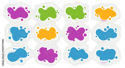 Colorful Abstract Liquid Organic Blob Shapes with Decorative Dot Textures and Outlines Modern Graphic Elements