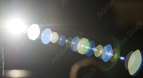 A blurry image of lens flares and light diffraction patterns