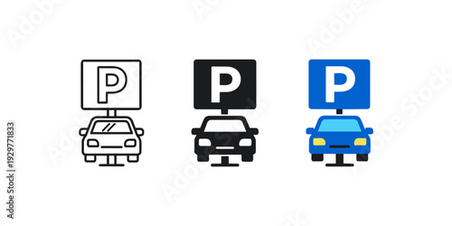 Parking Sign and Car Icons Set Vector