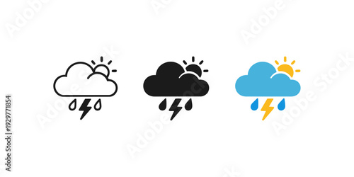 Thunderstorm Weather Icons Set Vector