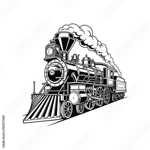 Vintage steam locomotive train illustration