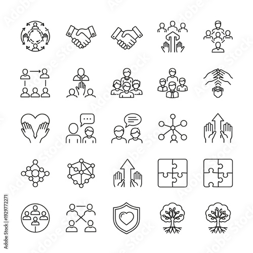 Social relationship line icon collection with editable stroke weight
