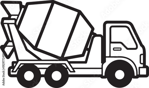 Black and White Cement Mixer Vector – Simplified Bold Outline EPS for Commercial Branding