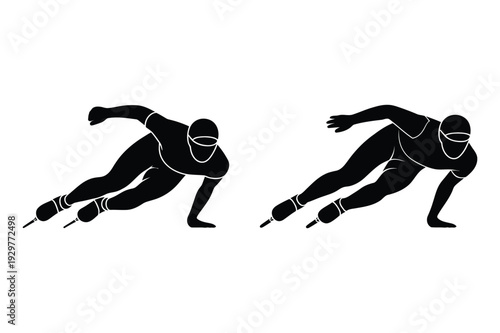 Speed Skating Icons: Silhouette of Athletes in Motion