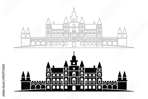 Ornate Castle Building Vector Icons