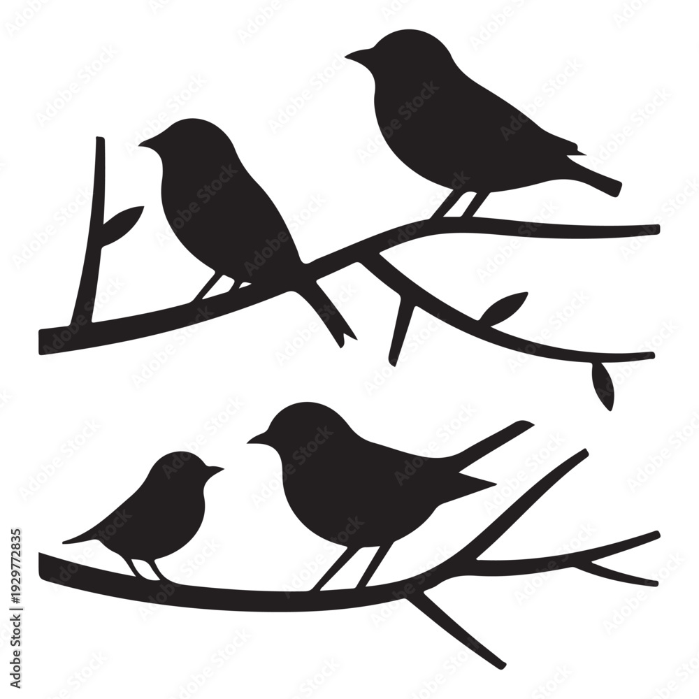 custom made wallpaper toronto digitalBird on Branch Silhouette Vector Set, Sparrow Crow Perched Wildlife Collection