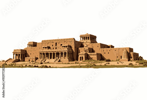 Ancient Desert Fortress with Majestic Clay Architecture and Historical Significance in Remote Arid Landscape under Clear Sky