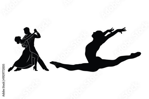Dancing Couple and Gymnast Silhouettes - Dynamic Poses