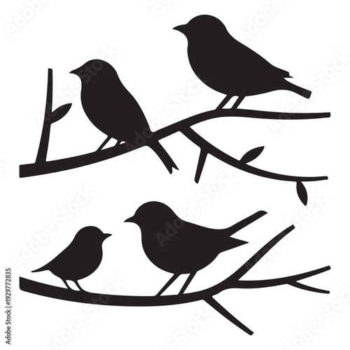 Wallpaper Mural Bird on Branch Silhouette Vector Set, Sparrow Crow Perched Wildlife Collection Torontodigital.ca