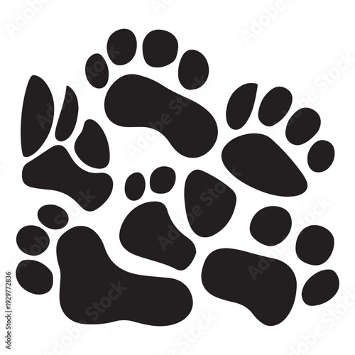 Wallpaper Mural Mixed Paw and Footprint Silhouette Vector Collection, Animal and Human Track Set Torontodigital.ca