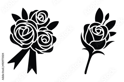 Rose bouquet and single rose