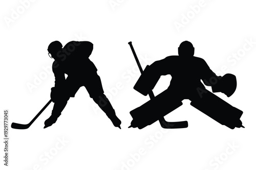 Hockey player and goalie action