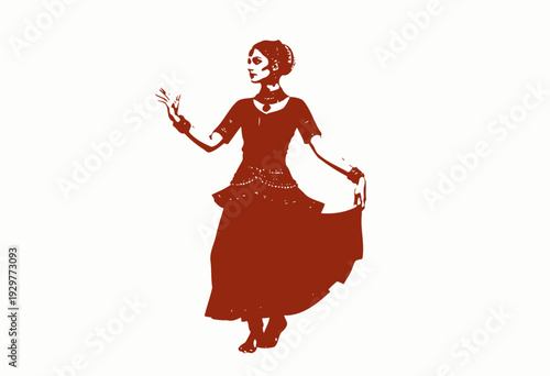 Elegant portrayal of a classical dancer in vibrant red attire, showcasing traditional Indian dance form with graceful movement and cultural expression against a white background