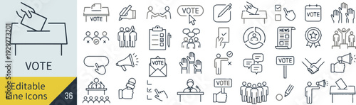 Vote line icons set. collection of vector symbol in outline style for election, polling and democracy