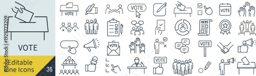 Vote line icons set. collection of vector symbol in outline style for election, polling and democracy