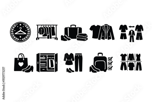 Wardrobe and clothing organization icons for fashion and style management