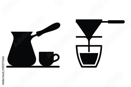 Turkish Coffee Pot and Pour Over Coffee Icons