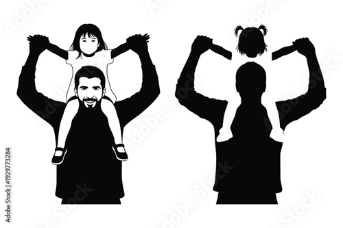 Father Carrying Daughter on Shoulders Silhouettes