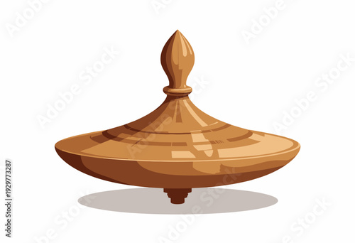 Detailed Illustration of a Wooden Spinning Top Caught in Motion with Intricate Carvings in a Minimalistic White Background for Artistic and Educational Purposes