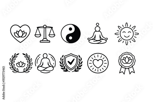 Zen and wellness icons with lotus yoga meditation and balance symbols