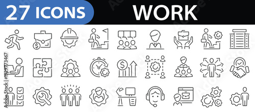 Work icons set for career development, teamwork, and business operations