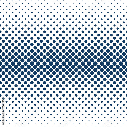 Blue halftone dot pattern background with horizontal gradient transition from center to sides on white for modern minimalist graphic design