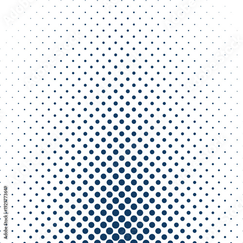 Blue halftone dot pattern background with vertical gradient transition on white background for modern minimalist graphic design and print