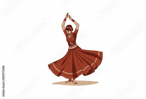 Graceful Traditional Dance in Flowing Brown Dress with Elegant Movements and Expressive Gestures