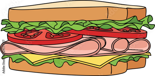 Delicious Ham and Cheese Sandwich with Fresh Vegetables.