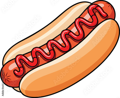 Delicious Hot Dog with Ketchup in a Bun.