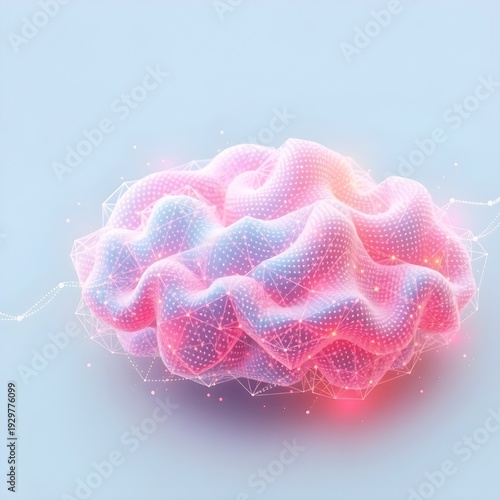 Artificial intelligence neural network concept with a glowing 3D abstract brain model representing machine learning and big data.