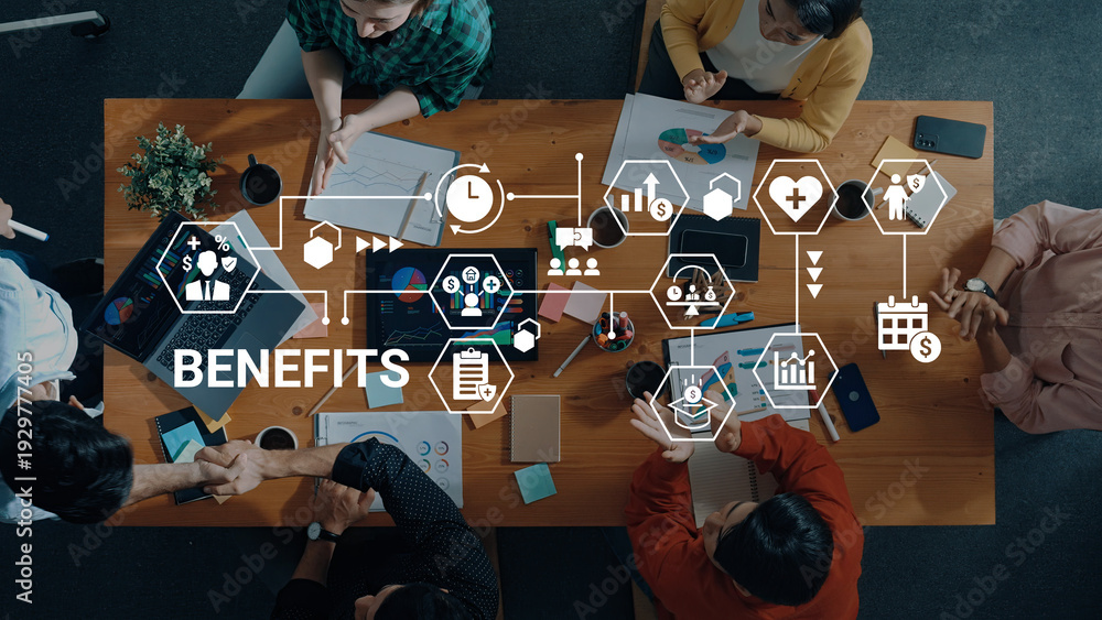 Fototapeta premium Employee benefit program improves HR management, workforce satisfaction, and corporate engagement Parse